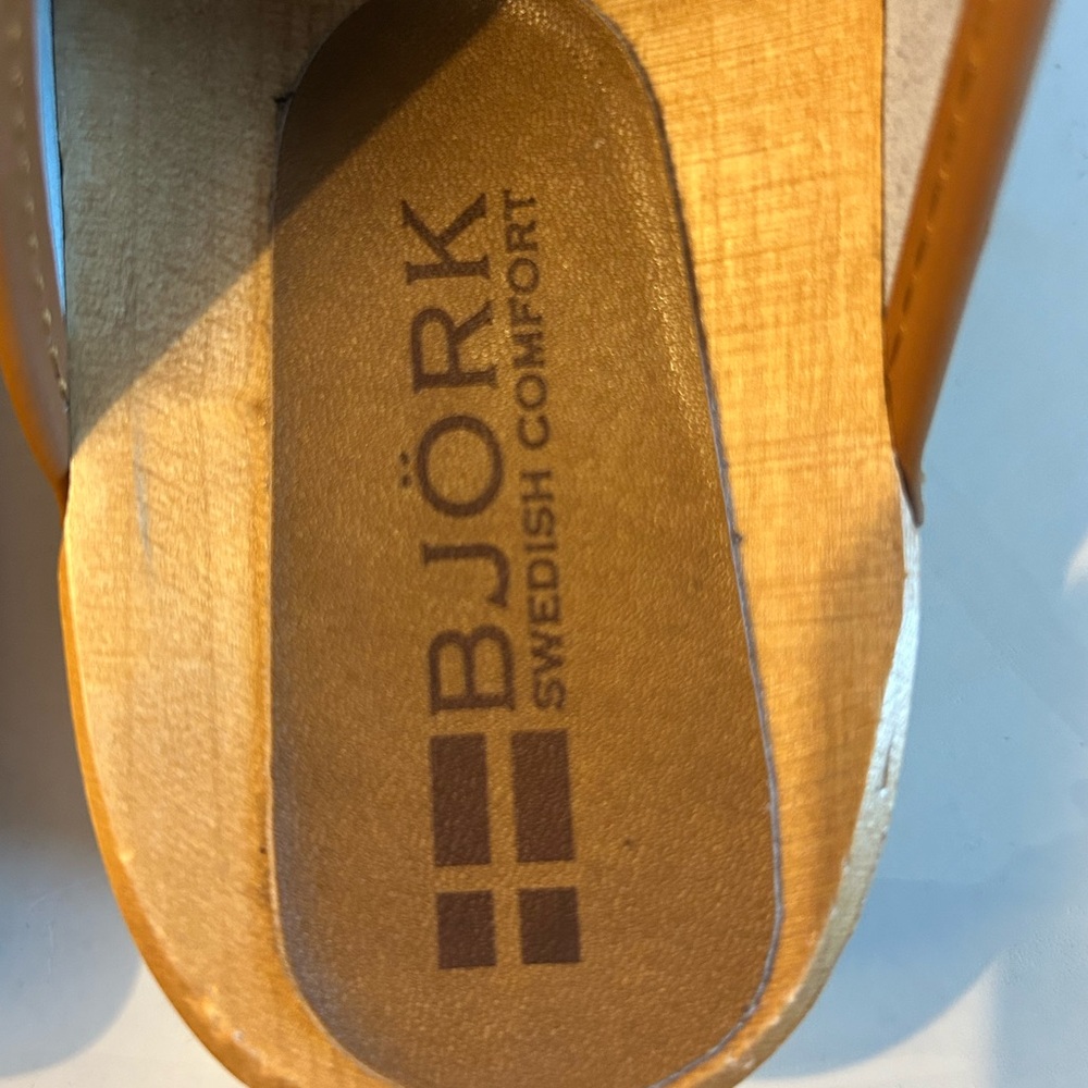 BJORK Maja Brown Leather Mule Clog with Wooden Sole Open Back Sz 39  8-8.5 - Picture 12 of 16